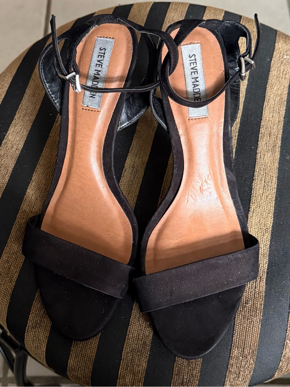 Steve Madden Black Suede Open-Toe Ankle-Strap Heels